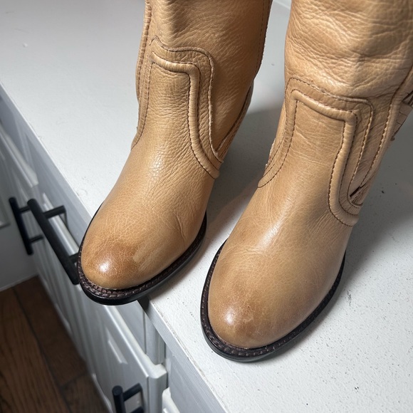 Fossil Tan Leather Knee-High Boots Women’s US 7 Classic Riding Style Braided - Picture 4 of 9